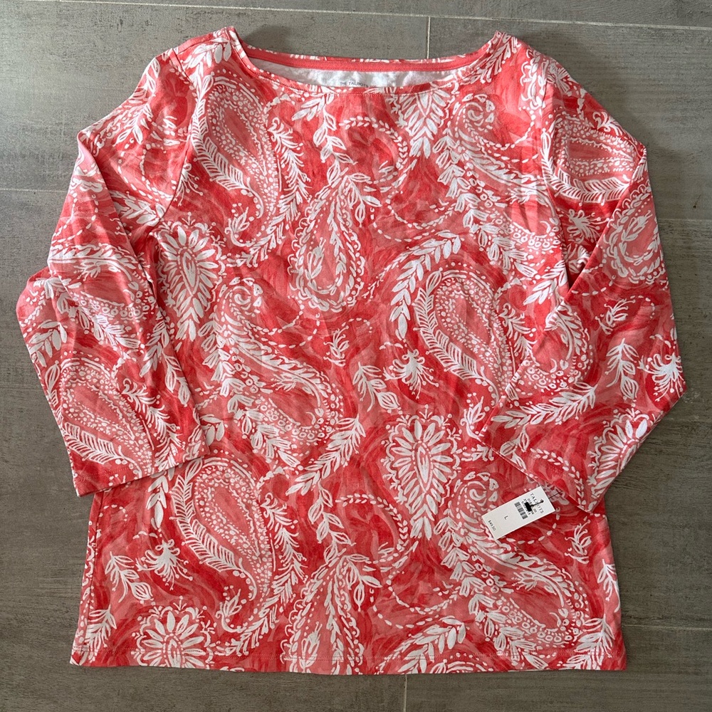 NWT Talbots Red/Pink Paisley Long-Sleeve Tee
